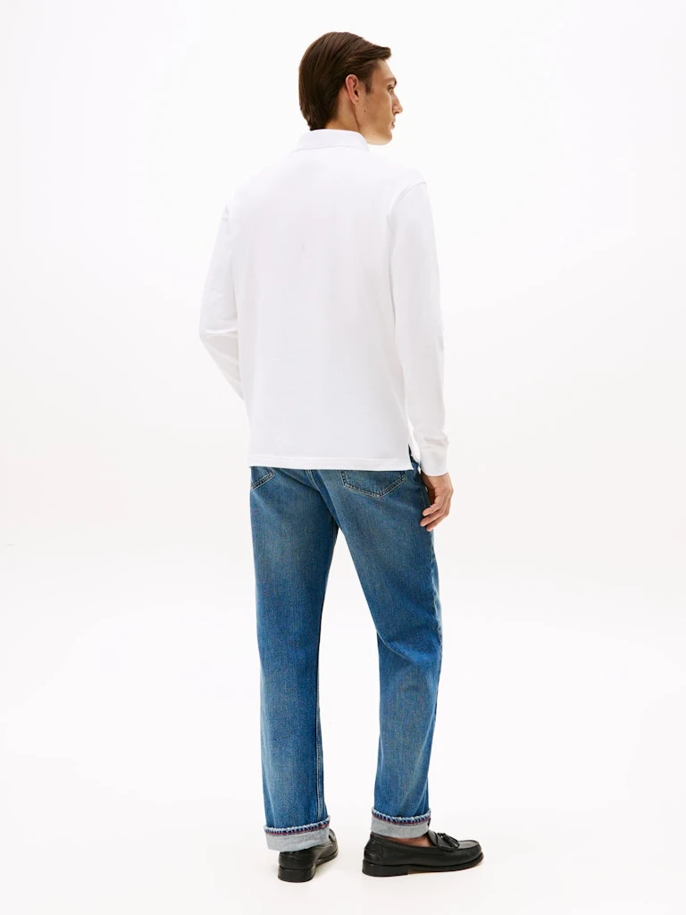 Tommy Hilfiger Erkek Beyaz Düğmeli Uzun Kollu Polo Yaka T Shirt