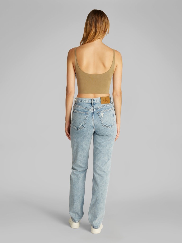Calvin Klein Kadın Askılı Slim Fit V Yaka Örgü Kumaş Haki Bralet - J20J224805LFF