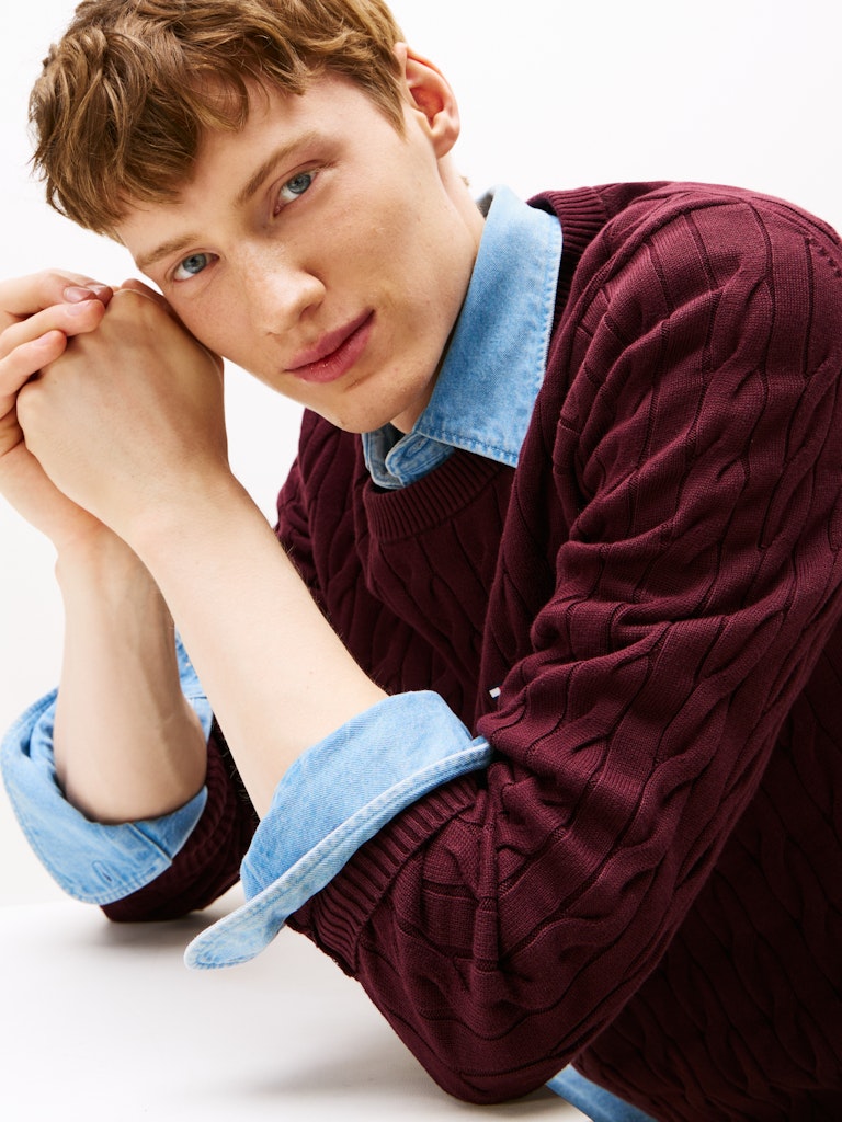 Tommy Hilfiger Erkek Bordo  O Yaka  Triko