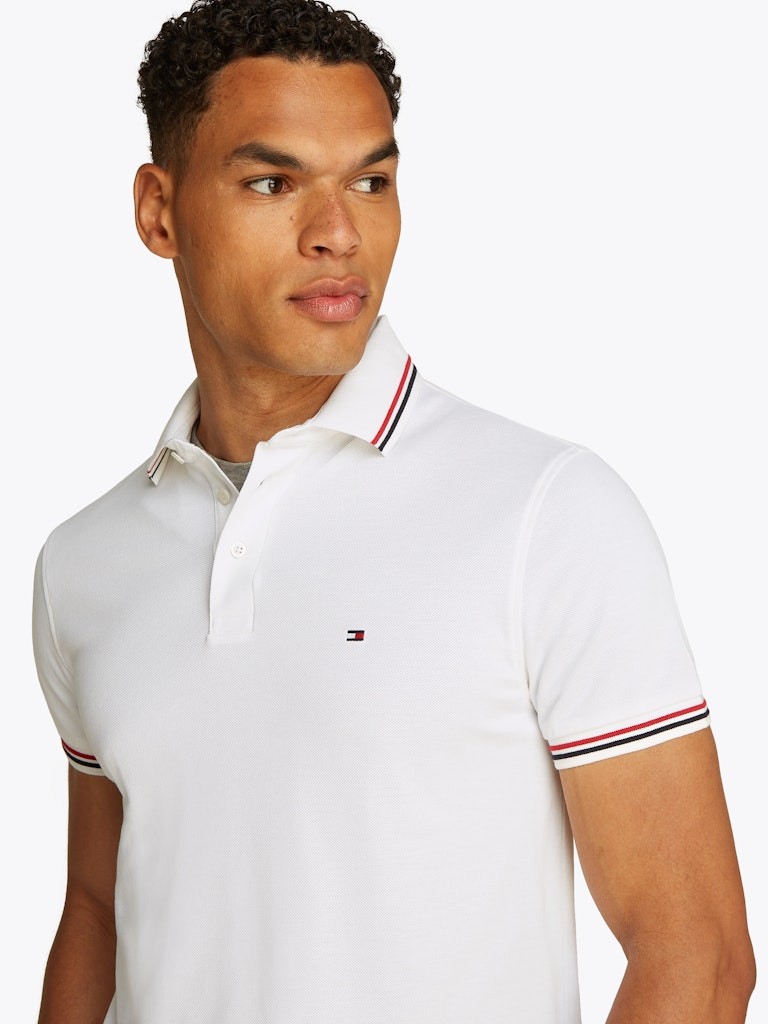 Tommy Hilfiger Pamuk Beyaz Erkek Kısa Kollu Düğmeli Polo Yaka T-Shirt - MW0MW37346YBR