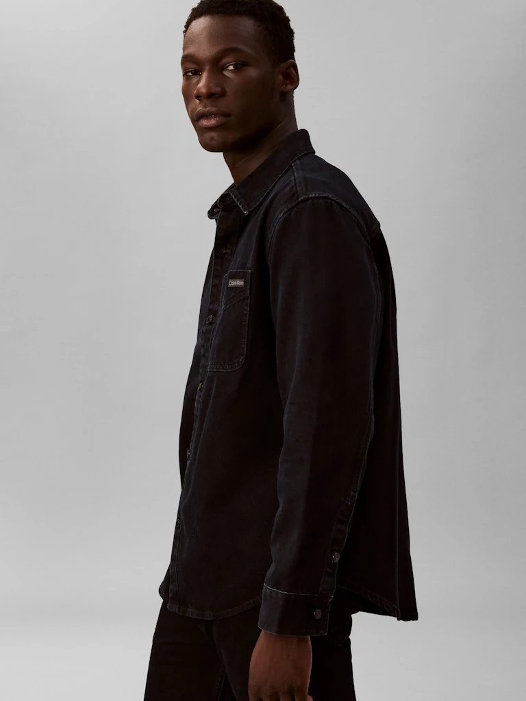 Calvin Klein Erkek Siyah Denim Rahat Kesim Uzun Kollu Gömlek