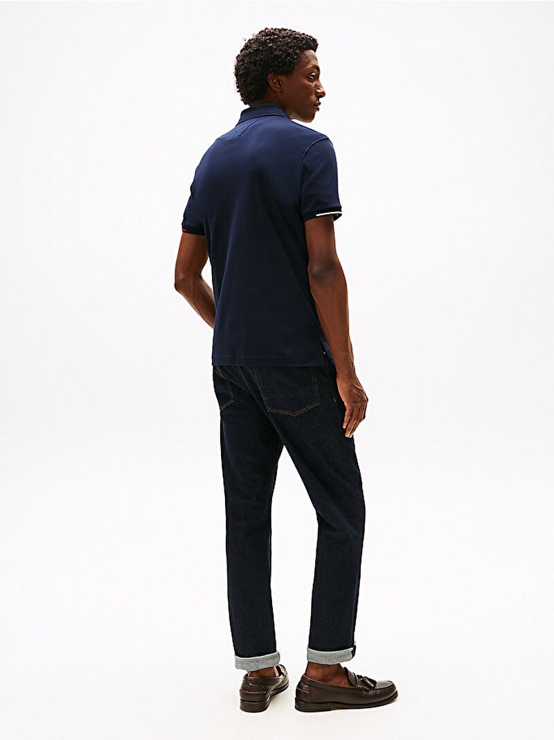 Tommy Hilfiger Erkek İnterlock Flagcuff Polo Mavi T-shirt