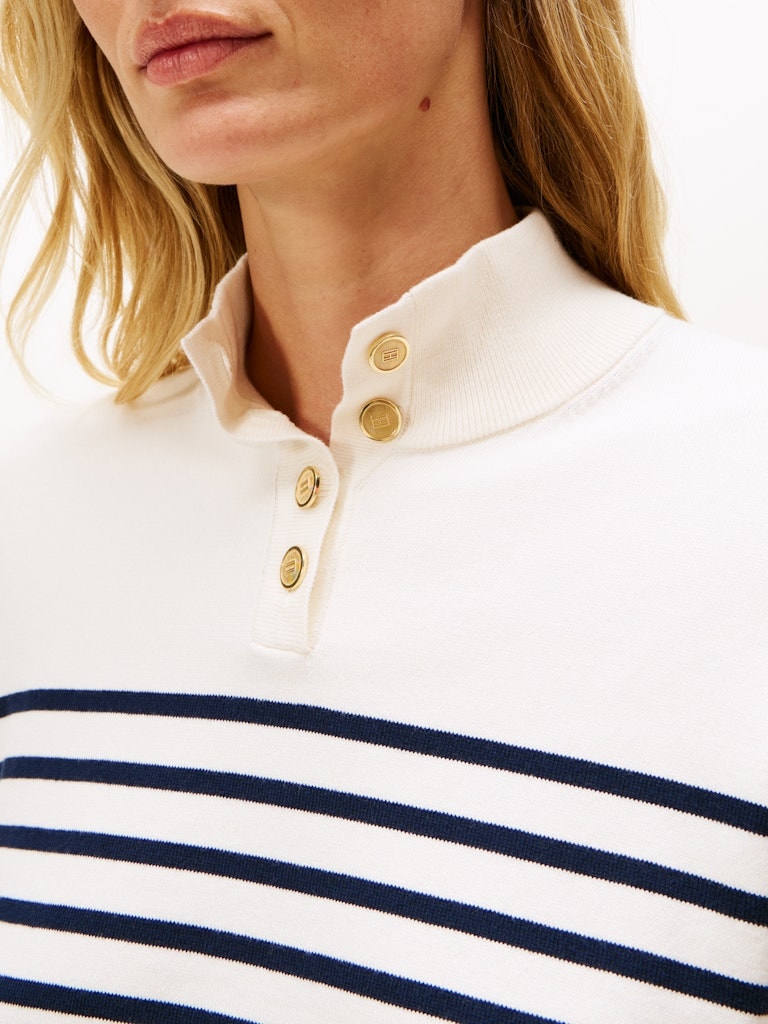 Tommy Hilfiger Kadın Lacivert Yarım Boğazlı Düğmeli Triko