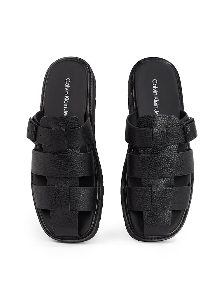 Calvin Klein Deri Siyah Erkek Kısa Taban 3 Bantlı Sandalet - YM0YM012200GJ