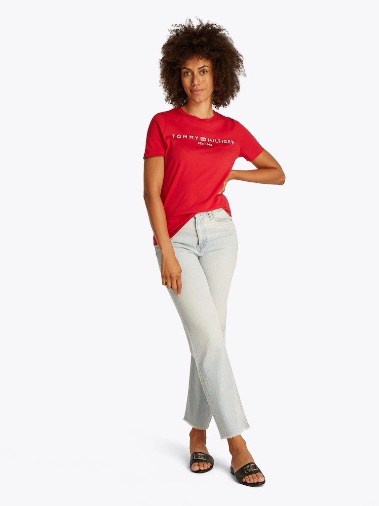 Tommy Hilfiger Rejeneratif Pamuk Kırmızı Kadın Kısa Kollu T-Shirt - WW0WW40276XLG