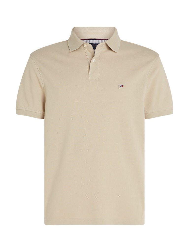 Tommy Hilfiger Organik Pamuk Bej Erkek Kısa Kollu Düğmeli Polo Yaka T-Shirt - MW0MW17770RBT