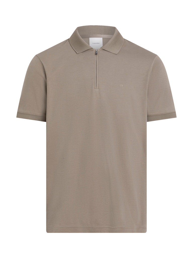 Calvin Klein Organik Pamuk Vizon Erkek Kısa Kollu Fermuarlı Polo Yaka T-Shirt - K10K112754PB8
