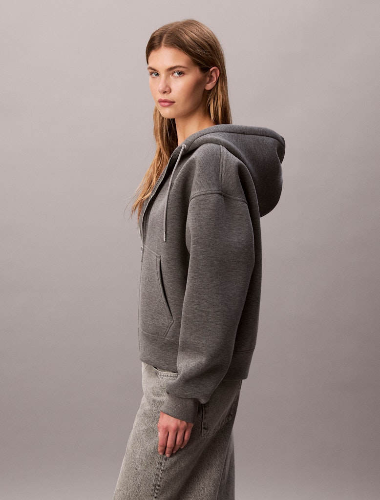 Calvin Klein Kadın Tam Fermuarlı Kapşonlu Gri Sweatshirt