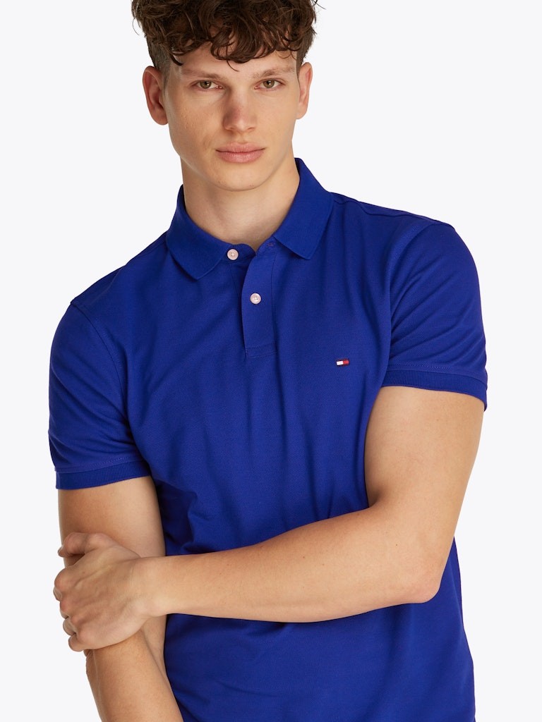 Tommy Hilfiger Organik Pamuk Mavi Erkek Kısa Kollu Düğmeli Polo Yaka T-Shirt - MW0MW17770D03
