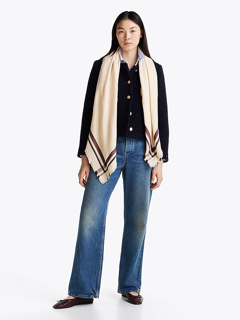Tommy Hilfiger Pamuk Bej Kadın Desenli Şal - AW0AW17351AA8