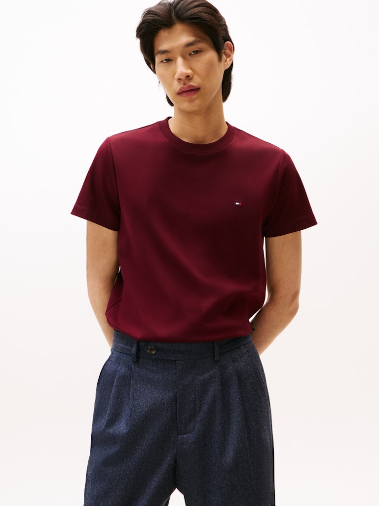 Tommy Hilfiger Erkek O Yaka Bayraklı Bordo T-Shirt