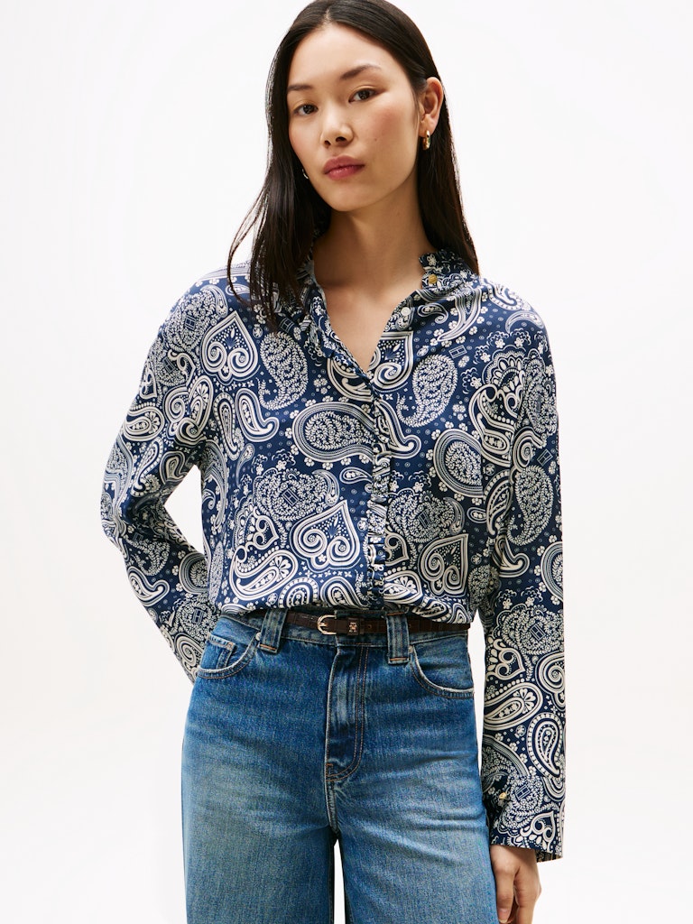 Tommy Hilfiger Kadın Lacivert  Normal Kesim Uzun Kollu Gömlek