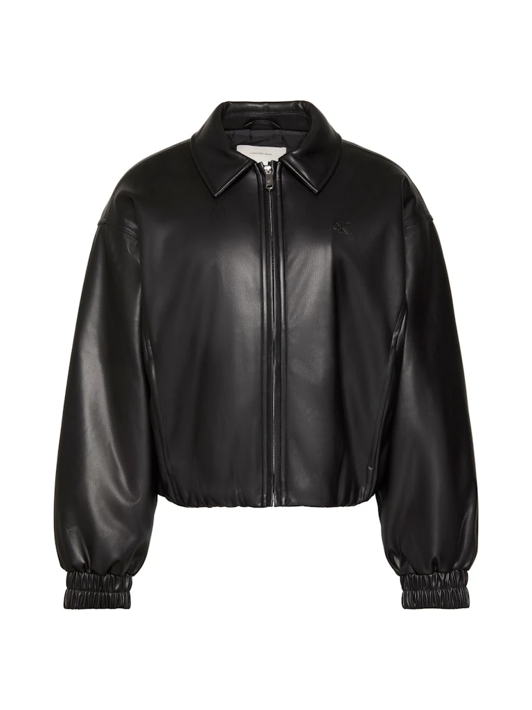 Calvin Klein Kadın Siyah Suni Deri Bomber Mont