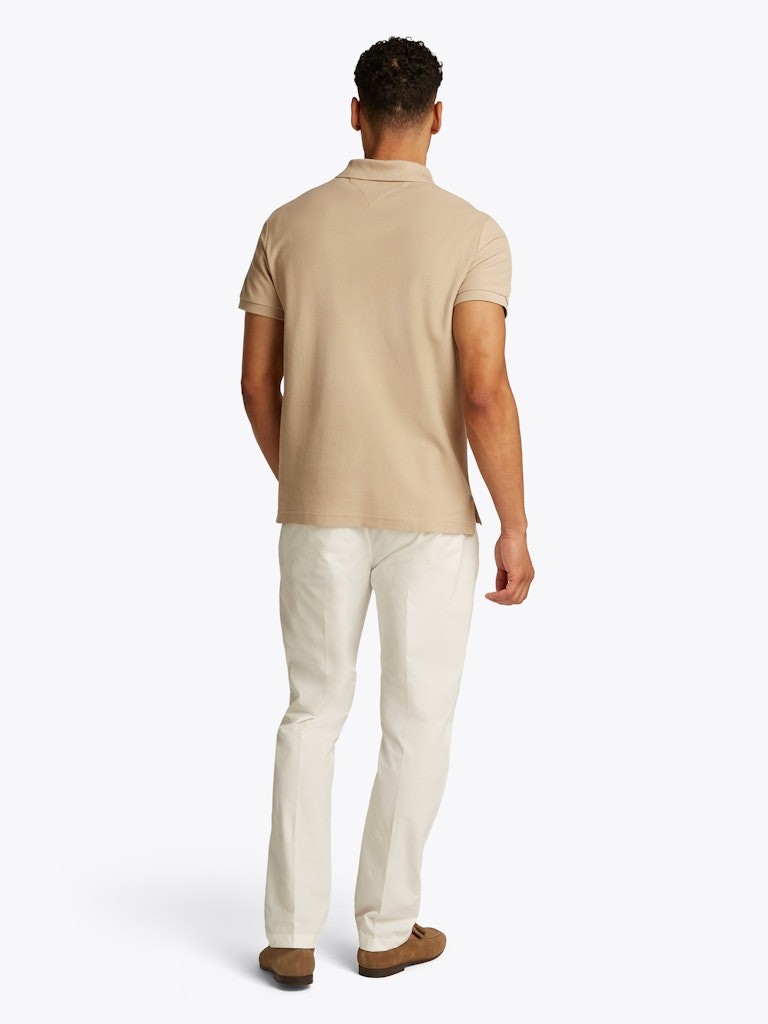 Tommy Hilfiger Organik Pamuk Bej Erkek Kısa Kollu Düğmeli Polo Yaka T-Shirt - MW0MW33167RBT
