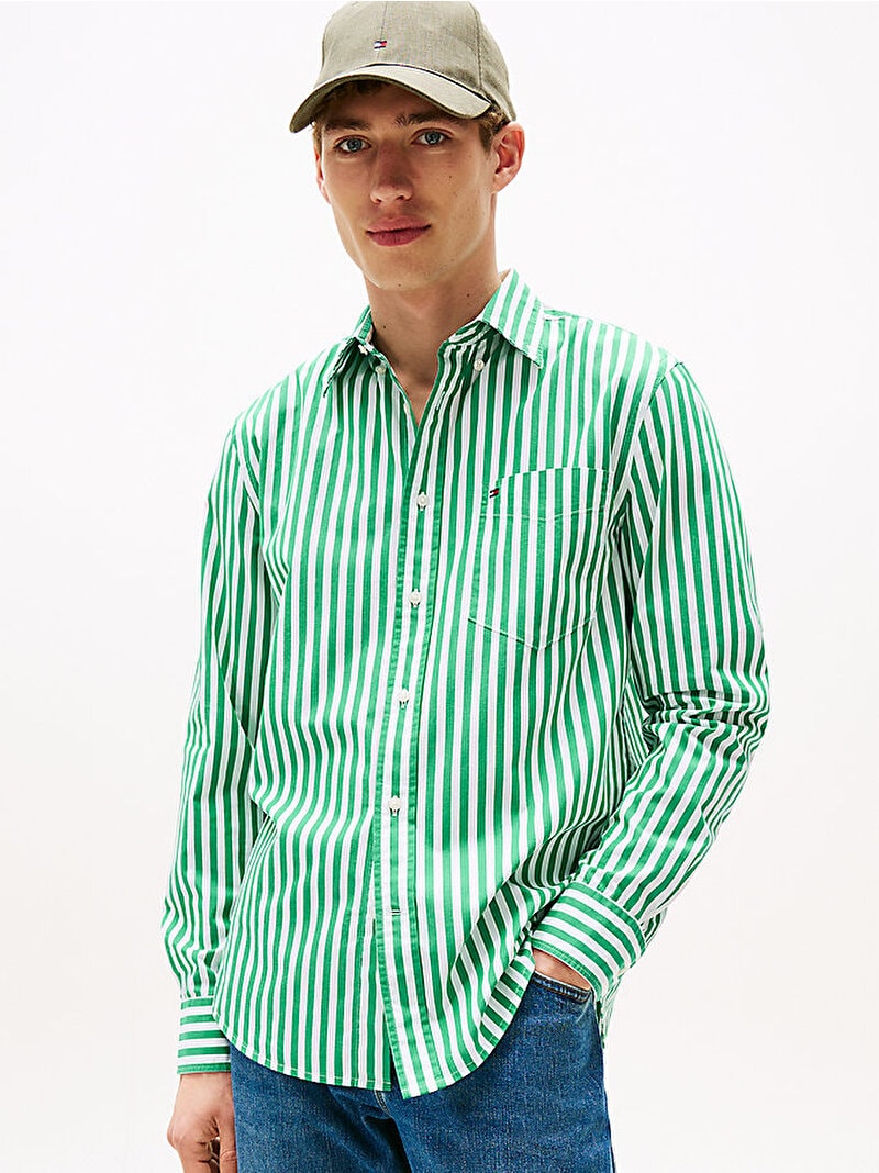 Tommy Hilfiger Erkek Flex Poplin Bold Çizgili Gömlek