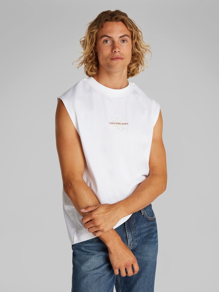 Calvin Klein Rejeneratif Pamuk Beyaz Erkek Kolsuz T-shirt - J30J327493YAF