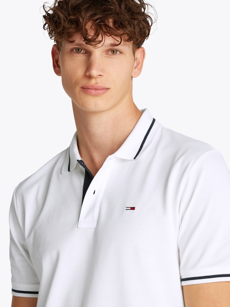 Tommy Hilfiger Rejeneratif Pamuk Beyaz Erkek Kısa Kollu Düğmeli Polo Yaka T-Shirt - DM0DM20745YBL