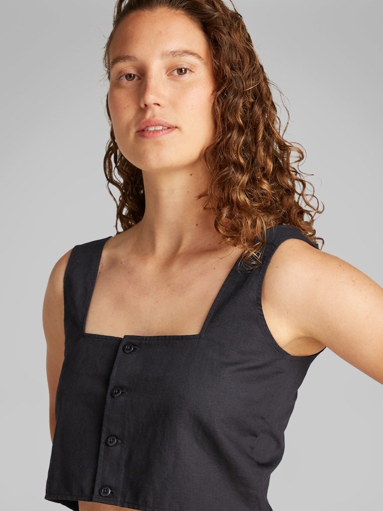 Calvin Klein Keten Siyah Kadın Kolsuz Gömlek - J20J225347BEH