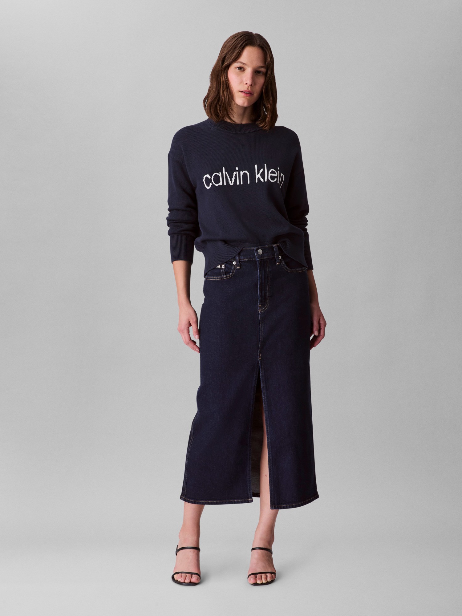 Calvin Klein Kadın Lacivert O Yaka Triko