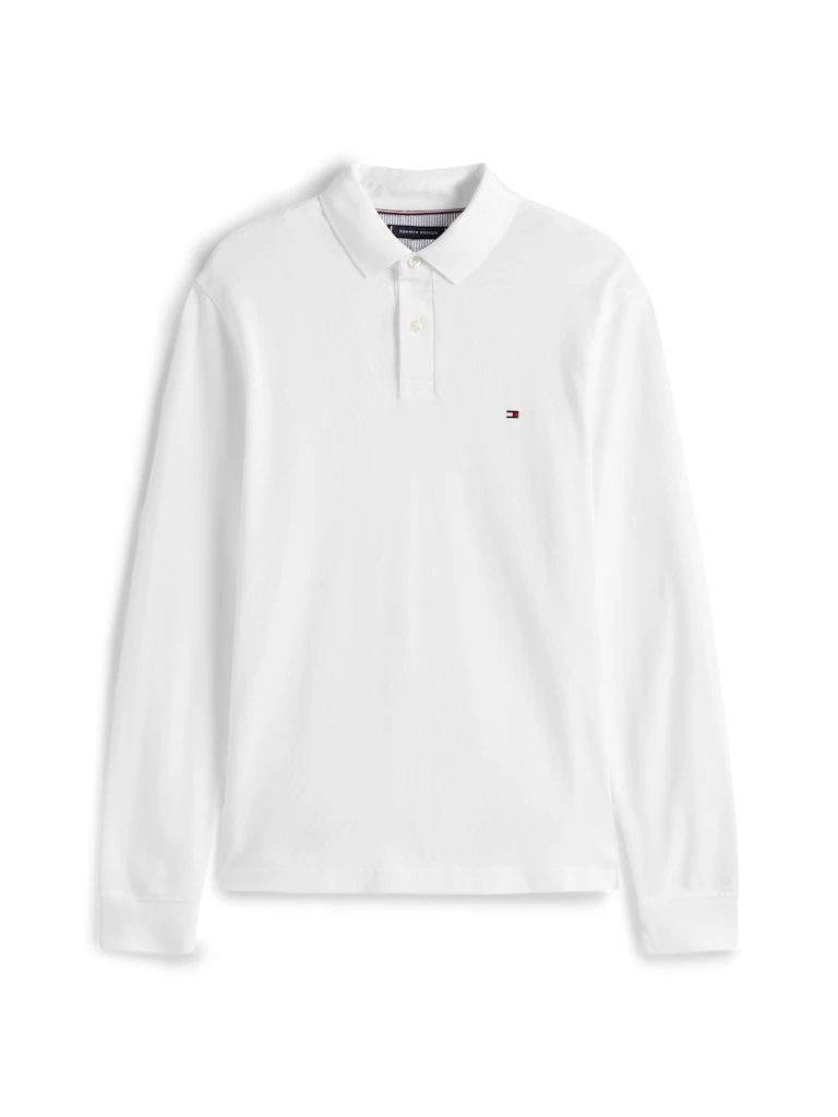 Tommy Hilfiger Erkek Beyaz Düğmeli Uzun Kollu Polo Yaka T Shirt