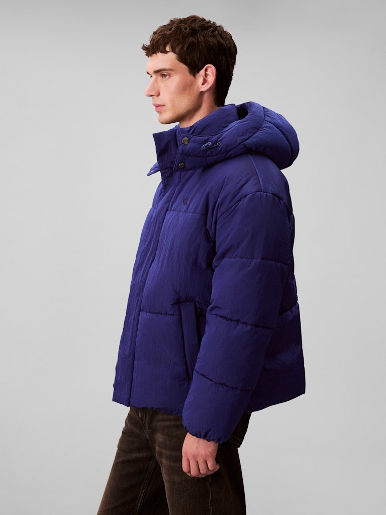Calvin Klein Erkek Mavi  Puffer Kapşonlu Mont