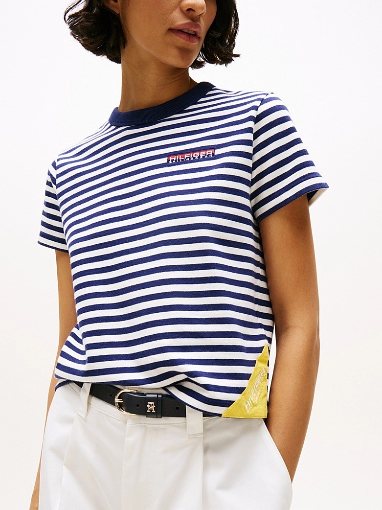Tommy Hilfiger Organik Pamuk Mavi Kadın Kısa Kollu Yelkenci T-Shirt - WW0WW459350BH