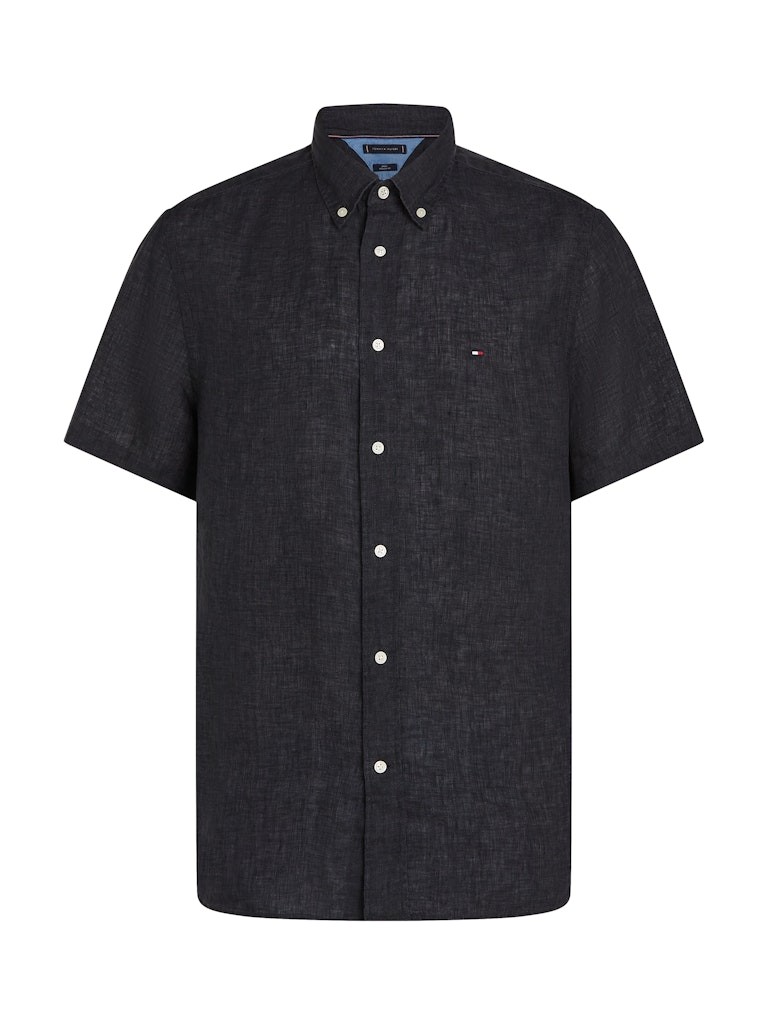 Tommy Hilfiger Keten Siyah Erkek Kısa Kollu Gömlek - MW0MW35207BDS