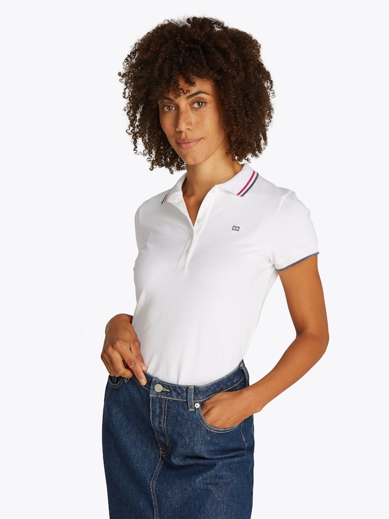 Tommy Hilfiger Rejeneratif Pamuk Beyaz Kadın Kısa Kollu Düğmeli Polo Yaka T-Shirt - WW0WW44517YCF
