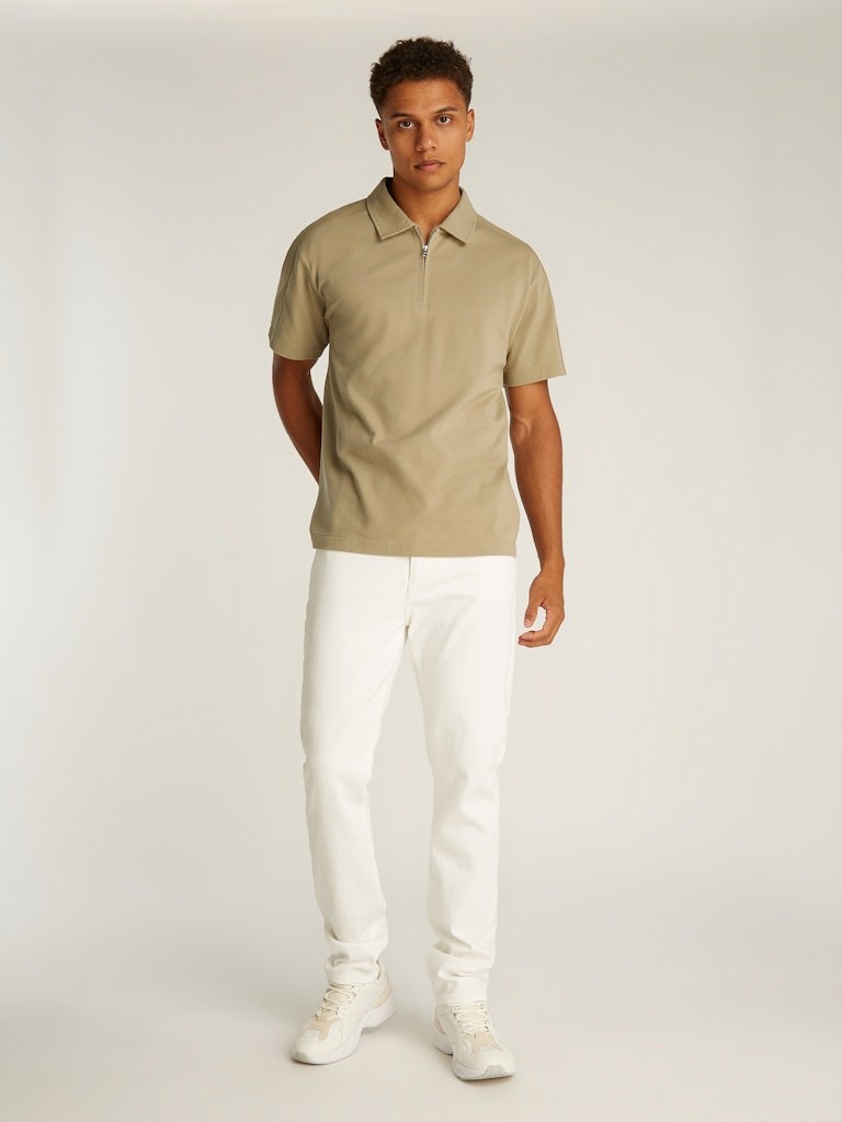 Calvin Klein Pamuk Bej Erkek Kısa Kollu Düğmeli Polo Yaka T-Shirt - J30J327240HI0