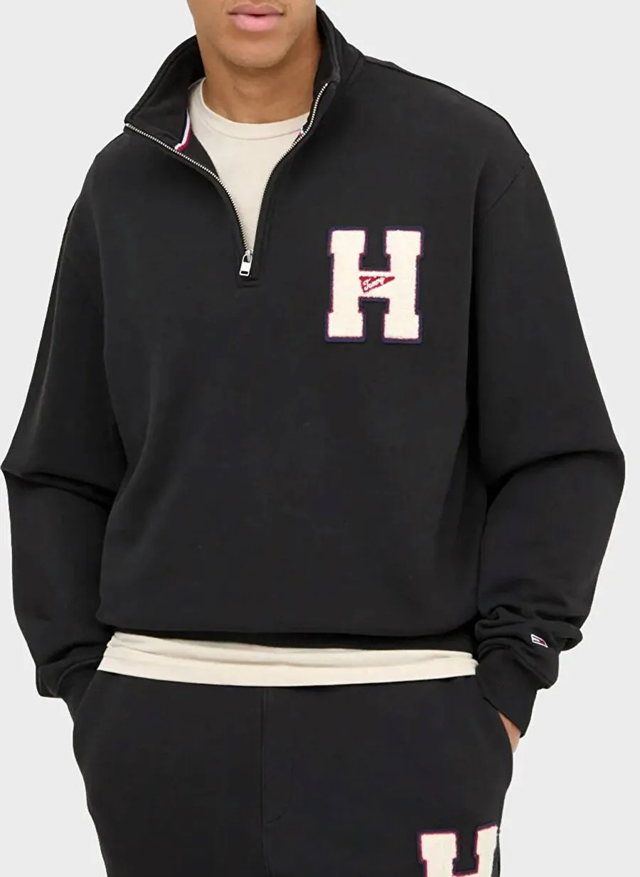 Tommy Hilfiger Siyah Erkek Fermuarlı Regular Fit Sweatshirt - DM0DM21263BDS
