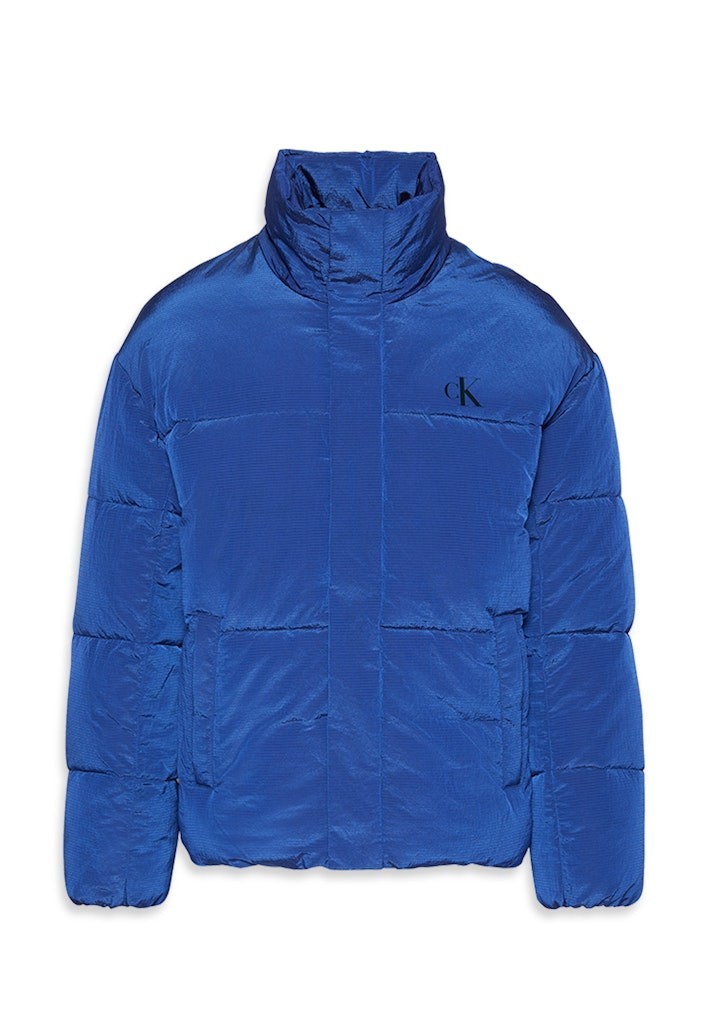 Calvin Klein Erkek Mavi  Puffer Kapşonlu Mont
