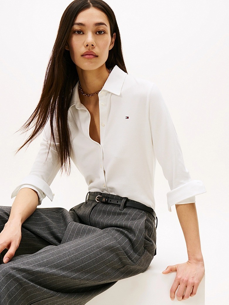 Tommy Hilfiger Kadın Beyaz Rahat Kesim Gömlek - WW0WW43528YBL