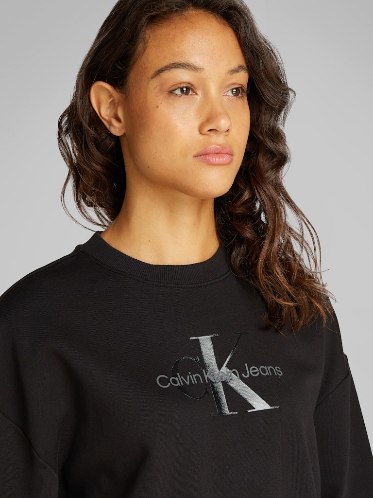 Calvin Klein Jeans Siyah Kadın Bisiklet Rahat Baskılı Sweatshirt - J20J224724BEH
