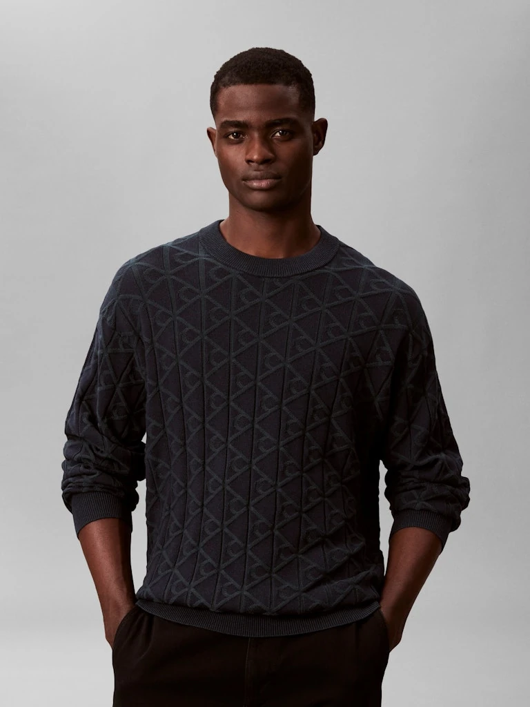 Calvin Klein Erkek Lacivert Pamuk O Yaka Logolu Triko