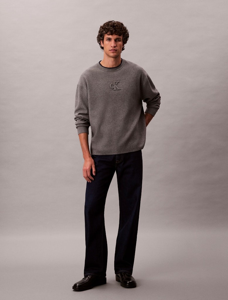 Calvin Klein Erkek Gri Viskon O Yaka Triko