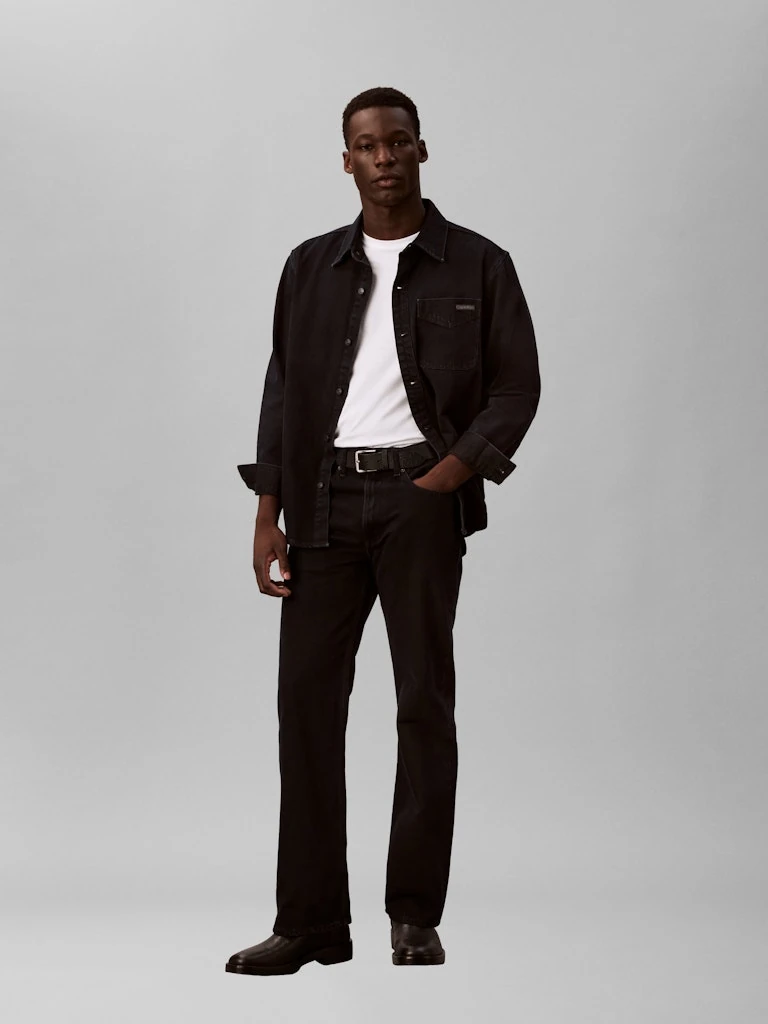 Calvin Klein Erkek Siyah Denim Rahat Kesim Uzun Kollu Gömlek