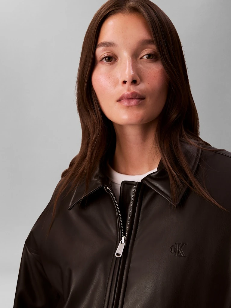 Calvin Klein Kadın Siyah Suni Deri Bomber Mont