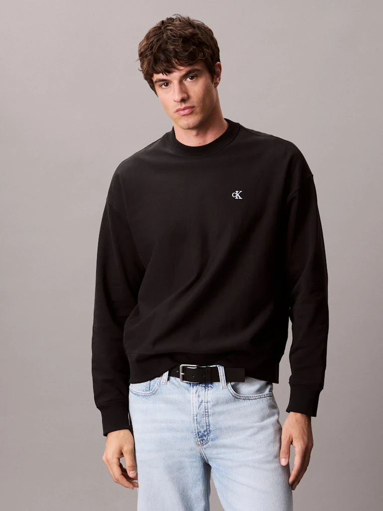 Calvin Klein Erkek Siyah Pamuk O Yaka Sweatshirt