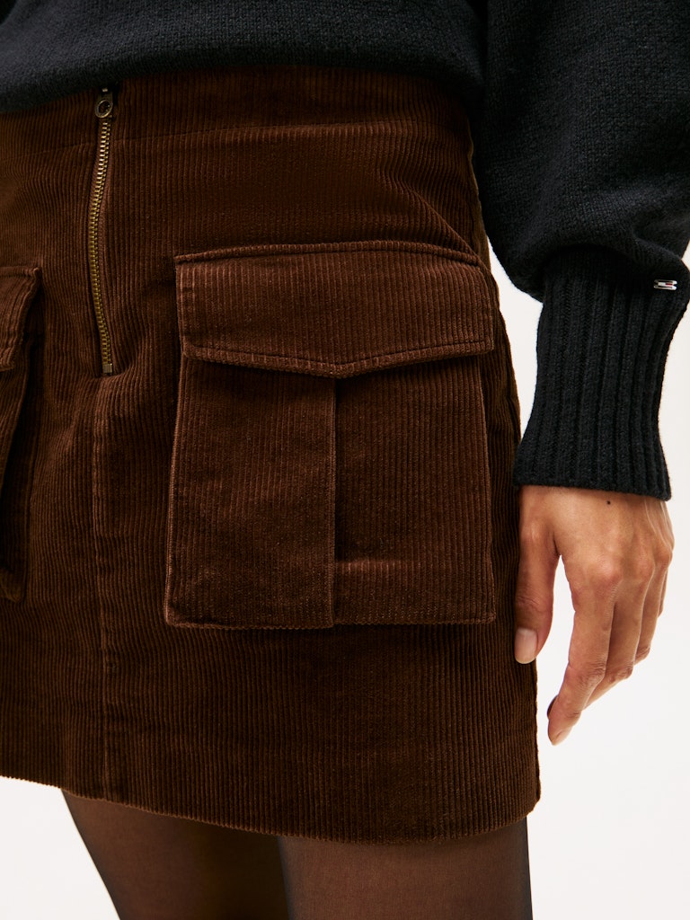 Tommy Hilfiger Kadın Kahverengi Kadife A-Line Mini Etek