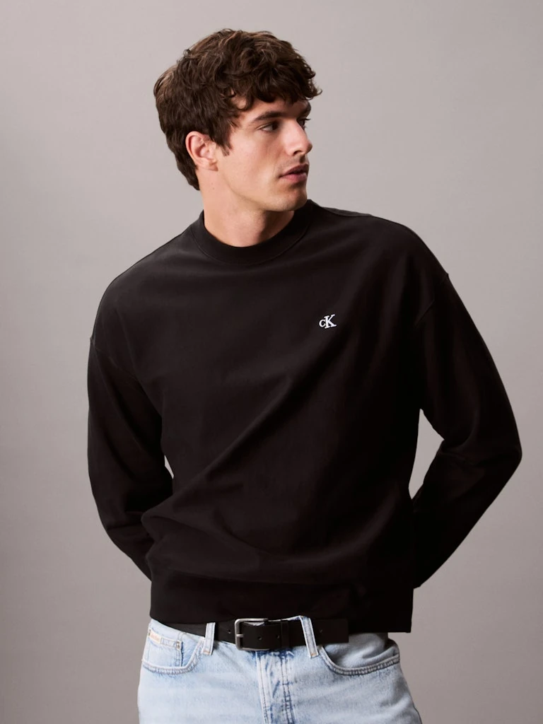 Calvin Klein Erkek Siyah Pamuk O Yaka Sweatshirt