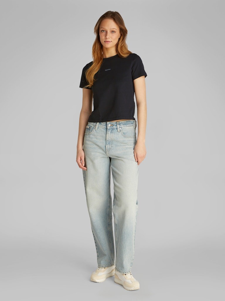 Calvin Klein Rejeneratif Pamuk Siyah Kadın Kısa Kollu Baby Tee T-Shirt - J20J225524BEH