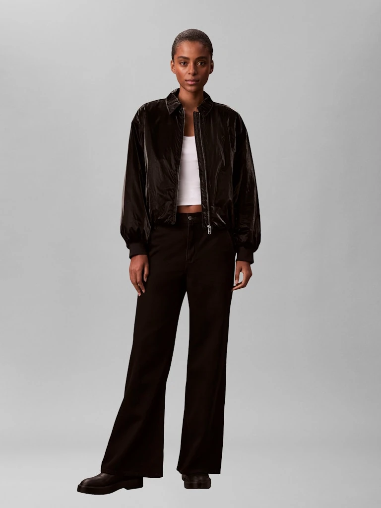 Calvin Klein Kadın Siyah Bomber Parlak Mont