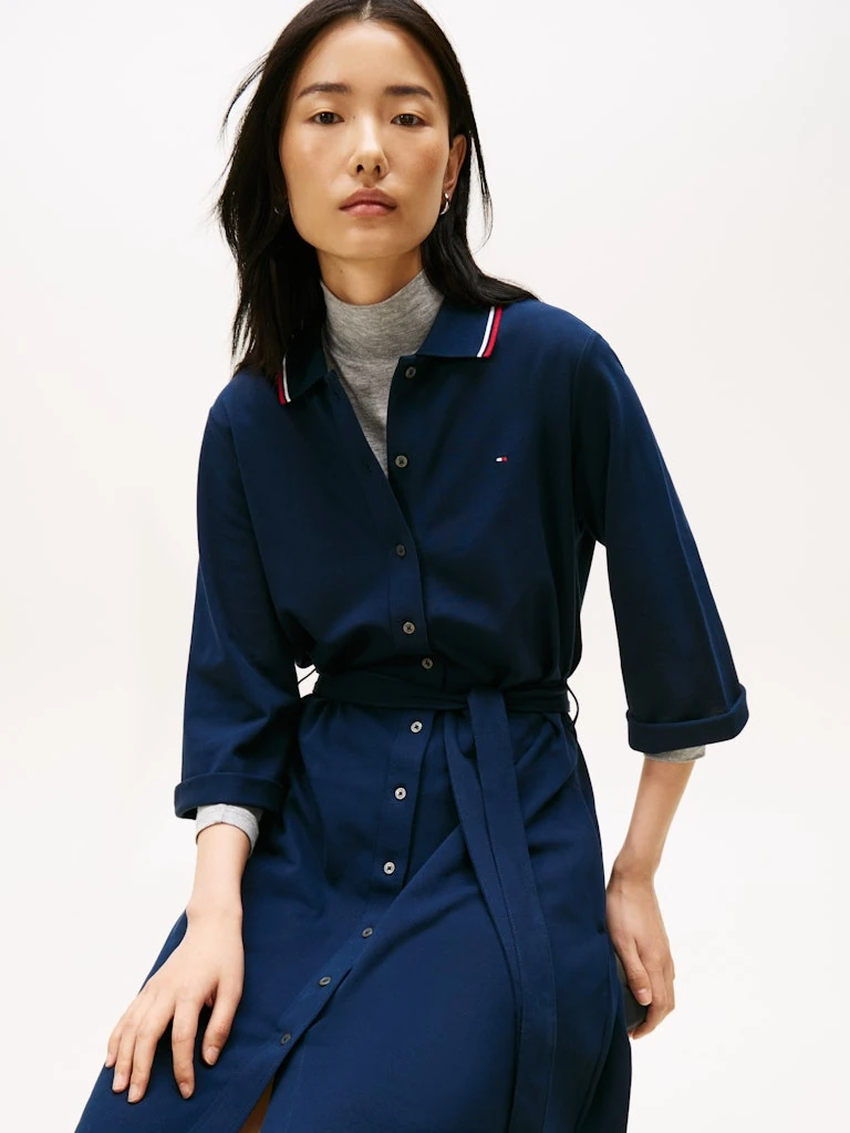 Tommy Hilfiger Kadın Lacivert Polo Yaka Elbise