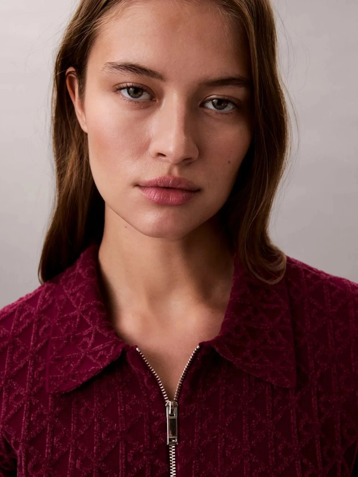 Calvin Klein Kadın Mor Viskon Yarım Fermuarlı Kısa Kolu Triko