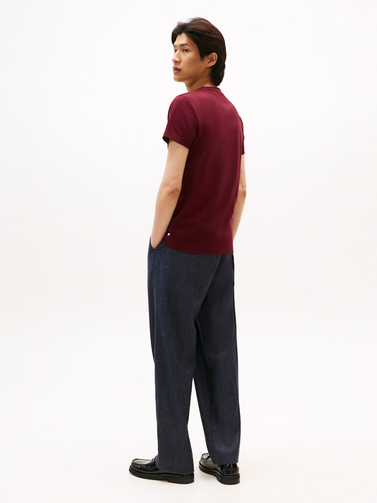 Tommy Hilfiger Erkek O Yaka Bayraklı Bordo T-Shirt