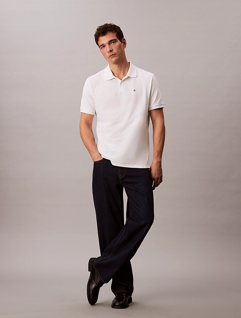 Calvin Klein Erkek Beyaz Düğmeli Polo Yaka T Shirt