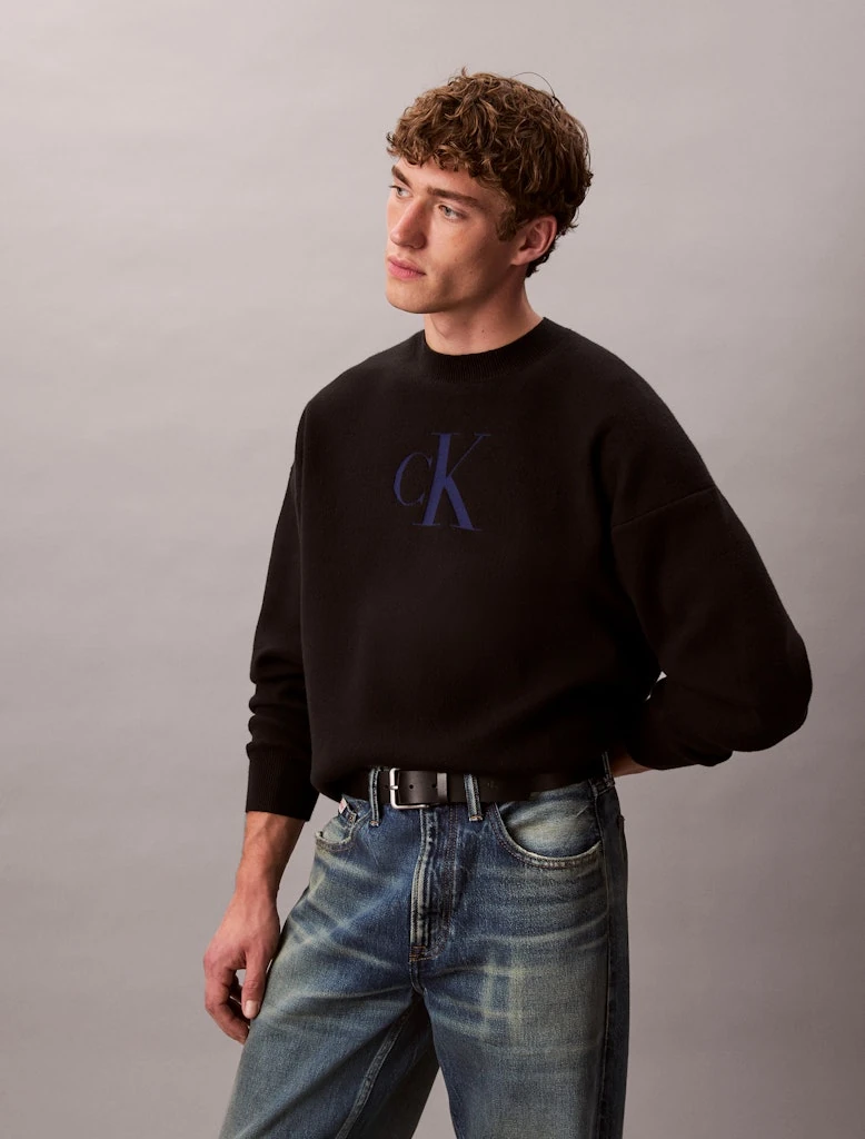 Calvin Klein Erkek Siyah O Yaka Logolu Triko