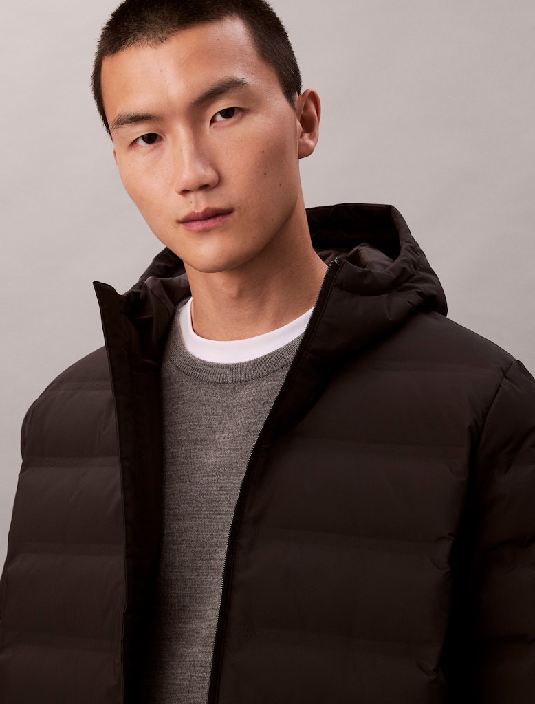 Calvin Klein Erkek Siyah Puffer Kapşonlu Mont