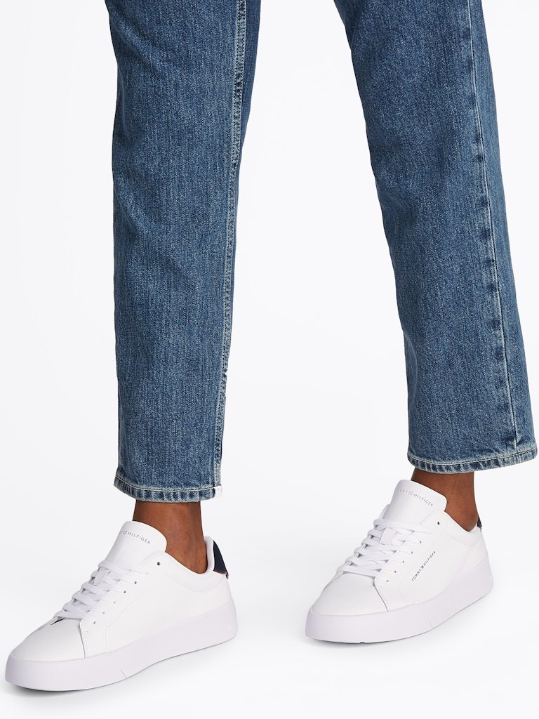 Tommy Hilfiger Deri Beyaz Erkek Kısa Taban Sneakers - FM0FM053670LD