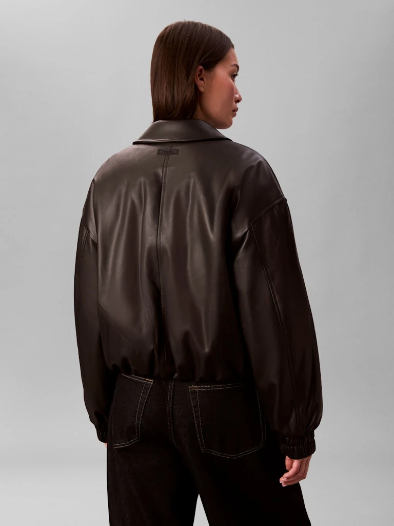 Calvin Klein Kadın Siyah Suni Deri Bomber Mont